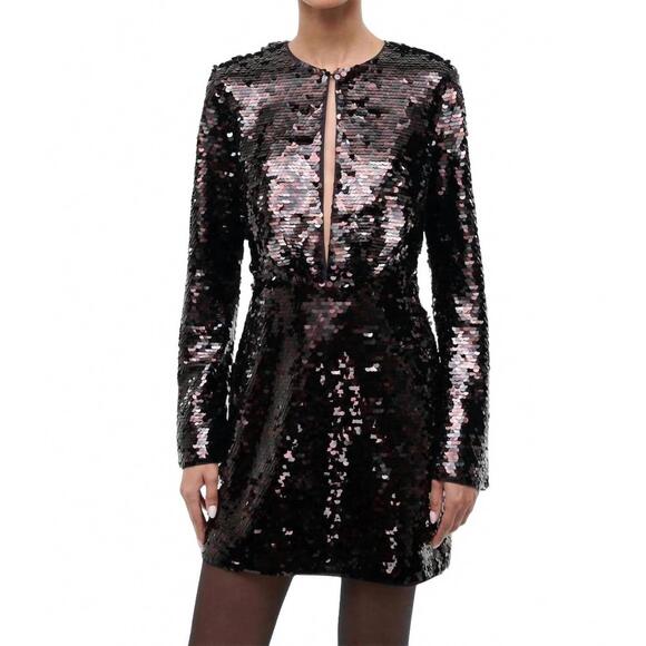 NEW STAUD fifi long sleeve sequin mini dress in espresso/black - Picture 4 of 6